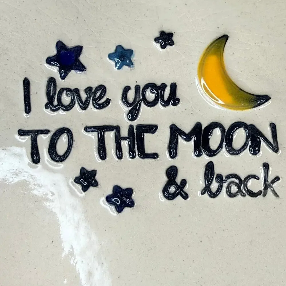 Cheryl Stevens Studio Pottery Trinket Dish Moon Stars I Love You Handmade Boho